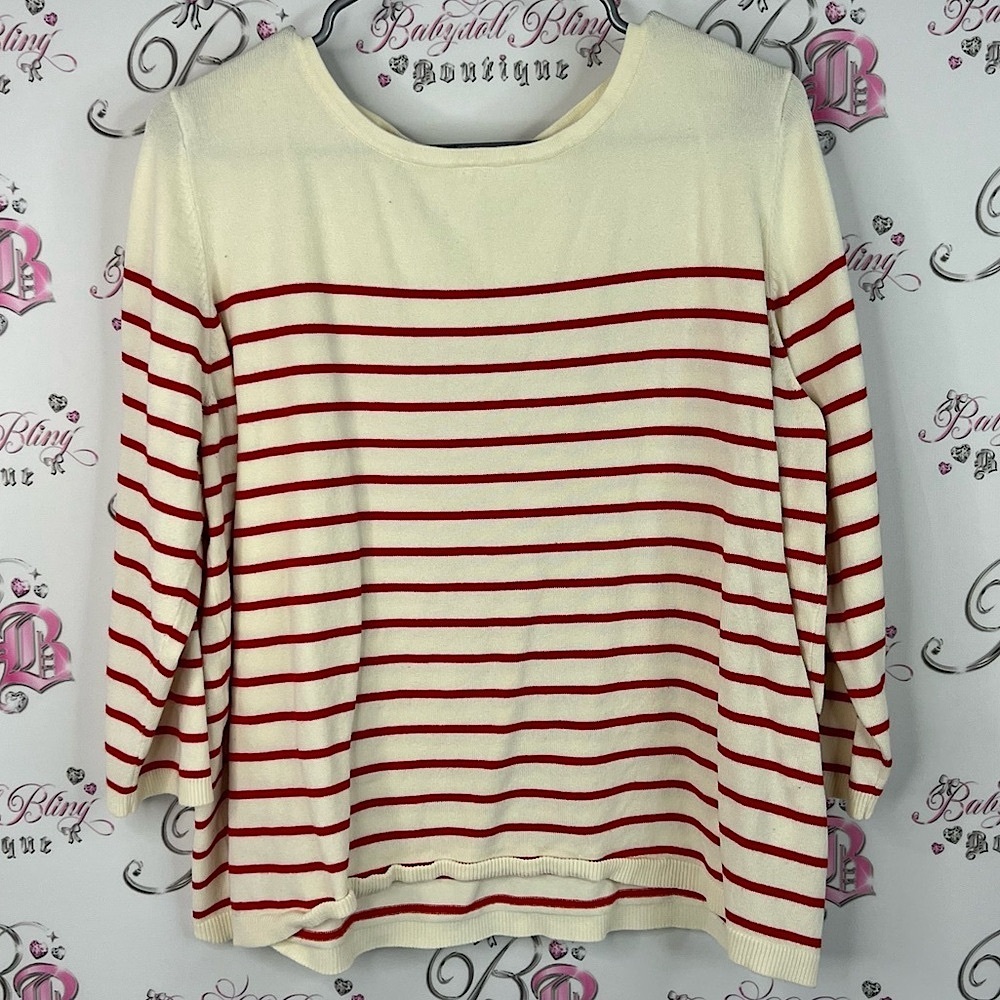 H&M sweater long sleeves stripes nautical Red and White Striped Blouse